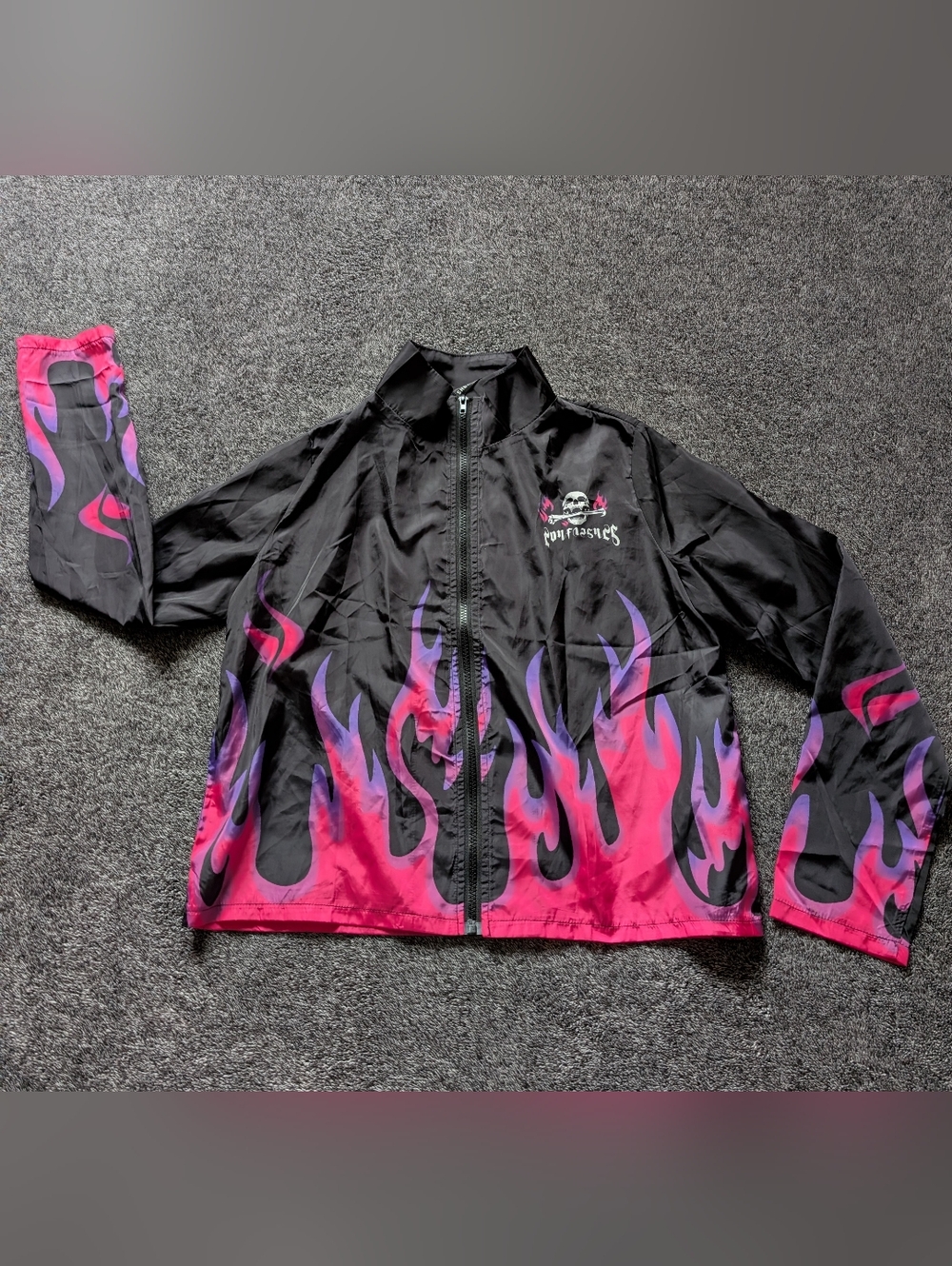 SHEIN Black Jacket with Pink & Purple Flame Print